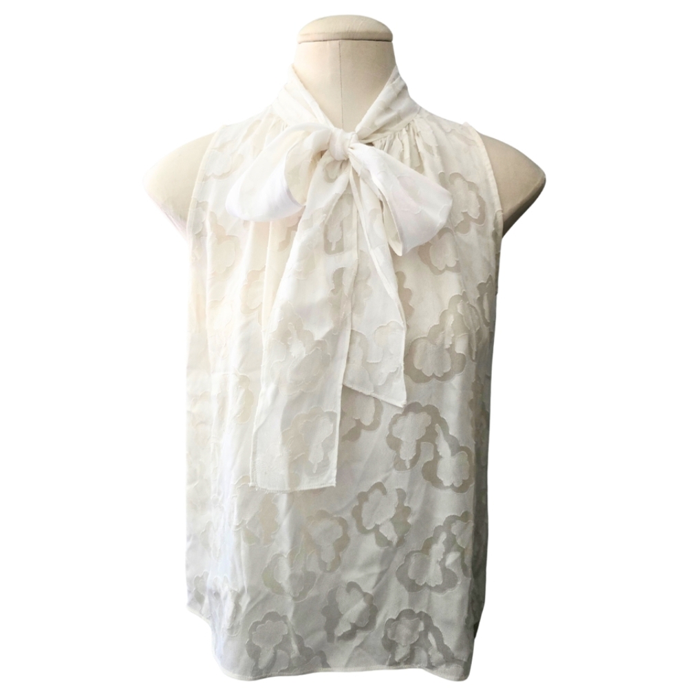 Rebecca Taylor Sleeveless Jacquard Scarf Tank Top Blouse Ivory Cream Size 6 Silk